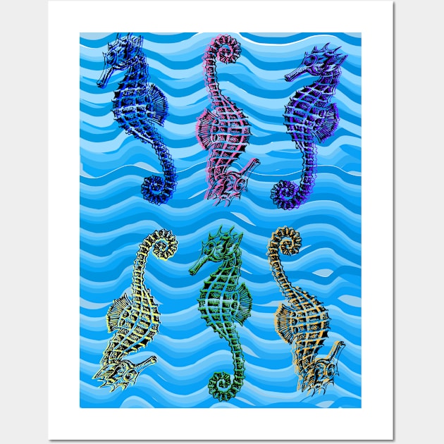 Seahorses in six different colours Wall Art by Blue Butterfly Designs 
